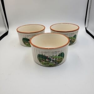 Vintage Newcor Country Village 4” Ramekins - set of 3